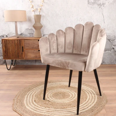 Afbeelding van Flower eetkamerstoel velvet champagne/taupe