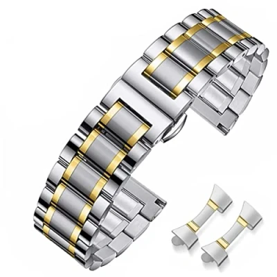 Afbeelding van Heyozury horlogebandje voor horloges met rechte en gebogen uiteinden van 16 mm, 18 19 20 22 24 metalen reserveband, dames heren