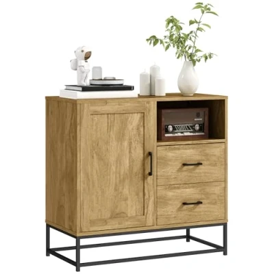 Afbeelding van HOMCOM Dressoir Spaanplaat 80x40x78cm Natuurlijk hout