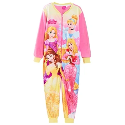 Afbeelding van Disney Prinsessenpak voor meisjes, fleece pyjama kinderen, nachtkleding met ritssluiting, roze, 7 8 jaar, Roze