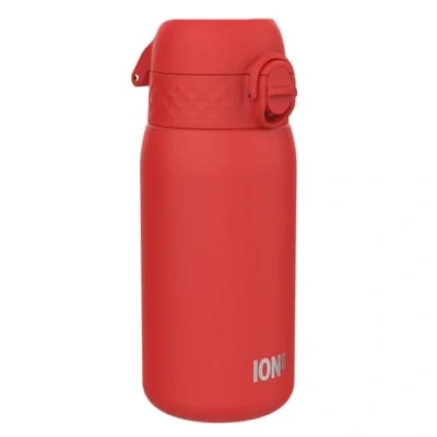 Afbeelding van ION8 Thermosfles voor kinderen, roestvrij staal, 320 ml, lekvrij, gemakkelijk te openen, veilige vergrendeling, vaatwasmachinebestendig, draaggreep, duurzaam, rood