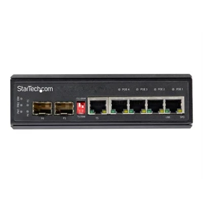 Image de StarTech.com Switch Gigabit Ethernet Industriel 6 Ports 4 PoE RJ45 + 2 Slots SFP 30W PoE+ 12 48VDC 10/100/1000 LAN Power Over Robuste 40C à 75C Montage DIN (IES1G52UP12V) Commutateur 1 x (PoE+)