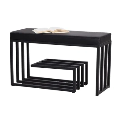 Afbeelding van KAMPCO schoenenbank met 3 niveaus, entree opbergruimte en gevoerde zitting, zwart metalen frame, schoenenorganizer voor entree, slaapkamer, hal