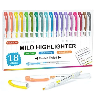 Afbeelding van markeerstiften, 18 kleuren pastel markeerstiften geassorteerde kleuren, dubbele tip milde kleur perfect voor tieners, kinderen en volwassenen, onderstrepen, markering door Shuttle Art