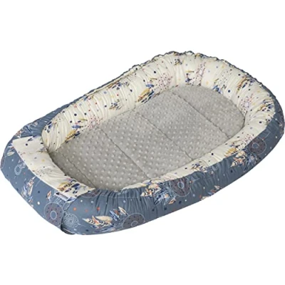 Afbeelding van Medi Partners Babybedverkleiner, cocon, 100 x 60 15 cm, 100% katoen, babynest voor pasgeborenen, kussen, deken, afneembaar inzetstuk (dromenvanger met grijze minky)