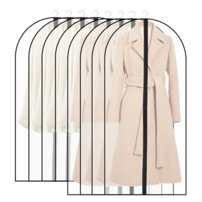 Afbeelding van SOBEAU kledinghoezen, 8 stuks, transparant, stofdichte met ritssluiting, 60 x 100/120 cm, enveloppen voor kleding, jassen, overhemden (zwart)