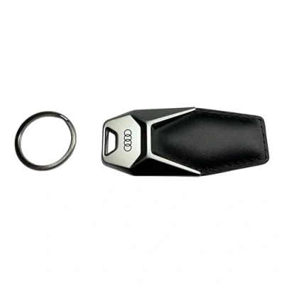 Afbeelding van Audi 3181900600 sleutelhanger logo metaal leer zwart/zilver