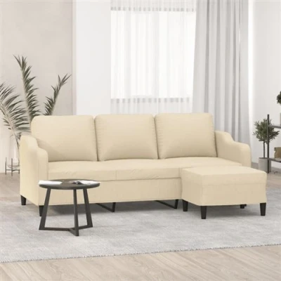 Image de vidaXL Canapé à 3 places avec repose pieds Crème 180 cm Tissu3201137