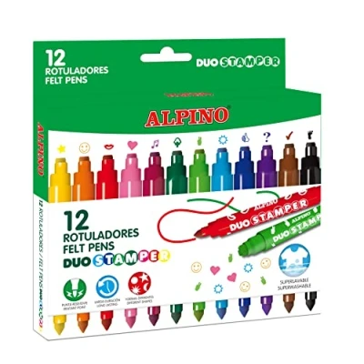 Afbeelding van Alpino Stamper Duo viltstiften, verschillende kleuren, 12 stuks
