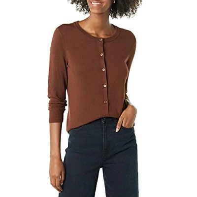 Image de Amazon Essentials Gilet Col Rond Léger (Grandes Tailles Disponibles) Women&#039;s, Brun, XS