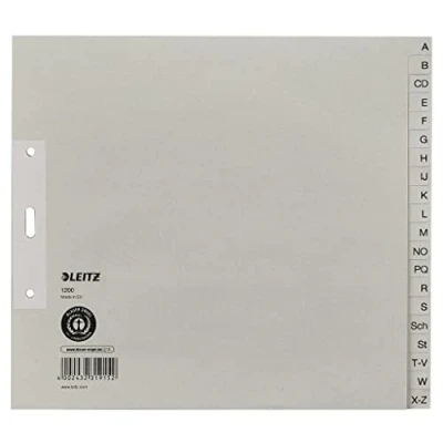 Afbeelding van Leitz register, A Z, halve hoogte, extra groot, 100% gerecycled papier, blauwe engel, grijs, 5 stuks