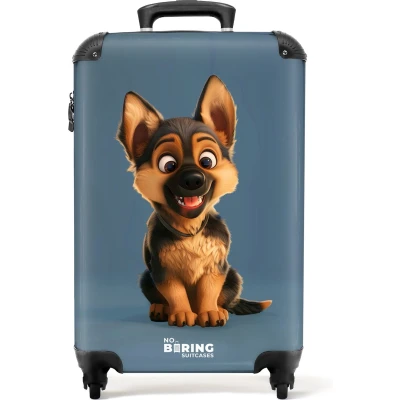 Afbeelding van NoBoringSuitcases.com® Handbagage koffer lichtgewicht Reiskoffer trolley Portret van een herdershond puppy Rolkoffer met wieltjes Past binnen 55x40x20 en 55x35x25