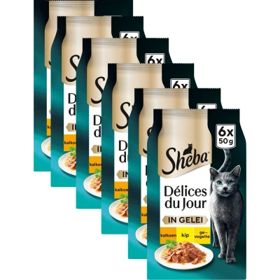 Afbeelding van Sheba Delices Du Jour In Gelei Maaltijdzakjes Kattenvoer Gevogelte 6x50 g