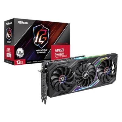 Afbeelding van ASRock AMD Radeon RX 7700 XT Videokaart Phantom Gaming OC 12 GB GDDR6 RAM PCIe x16 HDMI, DisplayPort RGB verlichting , Overclocked