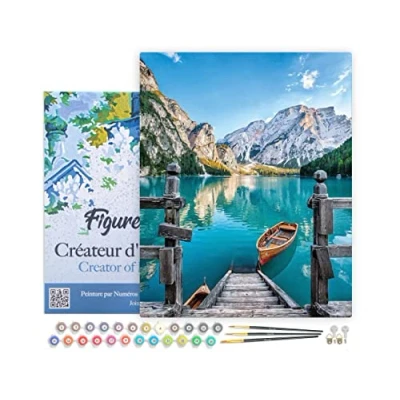 Afbeelding van Figured&#039;Art Schilderen op Nummer Volwassenen met lijst Boot het bergmeer Handwerk acrylverf Kit DIY Compleet 40x50cm Canvas al ingelijst