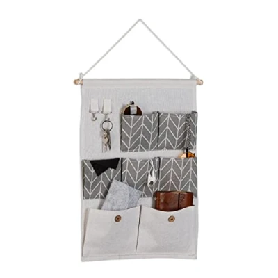 Afbeelding van Relaxdays hangende organizer stof wandorganizer met vakjes opberger kantoor grijs