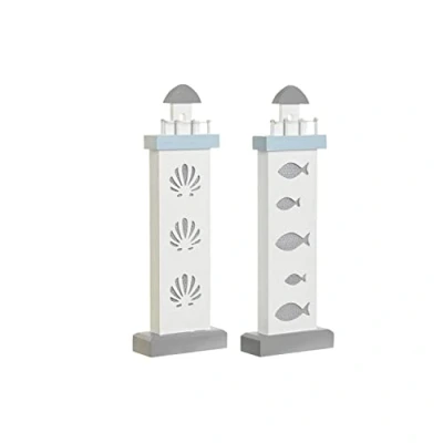 Afbeelding van Decoratieve figuren DKD Home Decor 14 x 5,5 40 cm Blauw Wit Koplamp Spiralen Schelp Mediterrane...