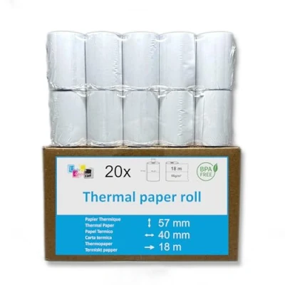 Afbeelding van Set van 20 thermische bankkaarten spoel 57 x 40 12 m thermisch papier voor CB mm, machinerollen kaart (TPE) UNIVERS GRAPHIQUE merk terugwinbare btw