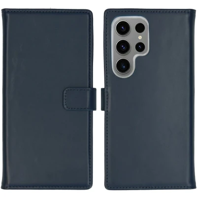 Afbeelding van Selencia Hoesje Geschikt voor Samsung Galaxy S24 Ultra Met Pasjeshouder Echt Lederen Bookcase Blauw
