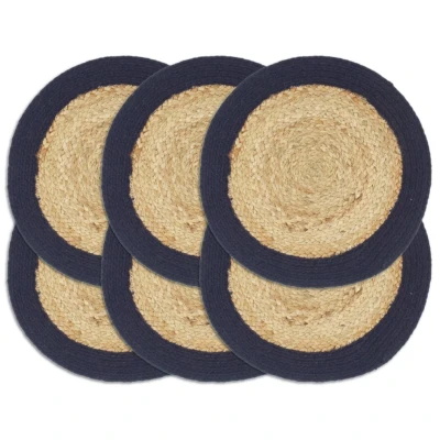 Afbeelding van Placemats 6 st 38 cm jute en katoen natuurlijk marineblauw