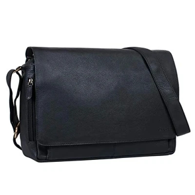 Afbeelding van STILORD &#039;Tom&#039; Vintage Schoudertas Leer Elegante Uniseks 15 Inch Laptoptas Handdoek, zwart., Schooltas