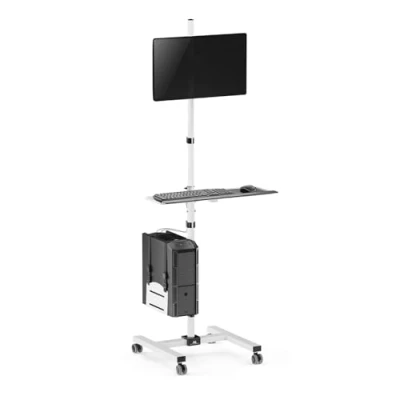 Afbeelding van Maclean MC 793 Trolley met standaard voor monitor, toetsenbord en computer, in hoogte verstelbaar, van 17 32 inch, tot 20 kg, VESA 75 x 75, 100 100, robuuste metalen constructie wielen,