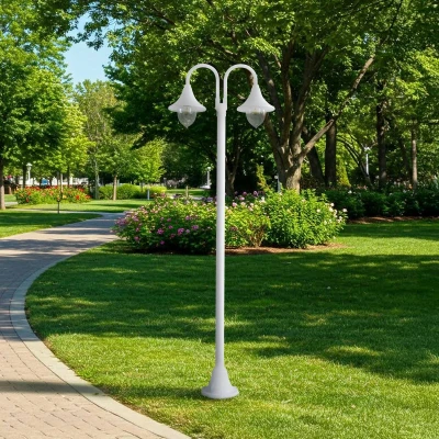 Afbeelding van Lindby Madea tuinpadverlichting, wit, aluminium, 2 lamps, 213 cm