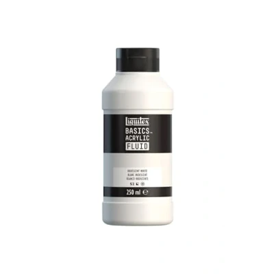 Afbeelding van Liquitex Basics Fluid Acrylverf met vloeibare consistentie, sneldrogend, lichtecht, waterdicht, op waterbasis, 250 ml fles, glinsterend wit