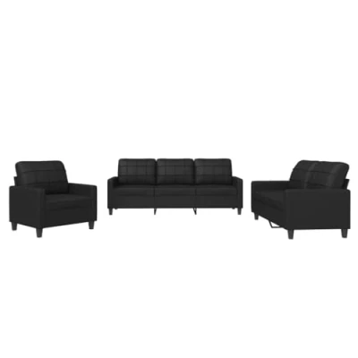 Image de vidaXL Ensemble de canapés 3 pcs avec coussins Noir Similicuir