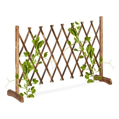 Afbeelding van Relaxdays plantenklimrek hout uitschuifbaar tot 185 cm schaarhek plantensteun