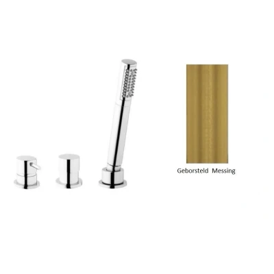 Afbeelding van Waterevolution Flow 3 gats Badmengkraan voor Badrandmontage Geborsteld Messing Natuur T138SBLE