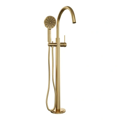 Afbeelding van Brauer Gold carving Staande Badkraan handdouche rond 3 standen 2 knoppen PVD geborsteld goud