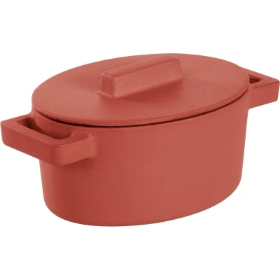 Afbeelding van Sambonet Gietijzer Braadpan Rood Ovaal 13 cm x 10 incl deksel