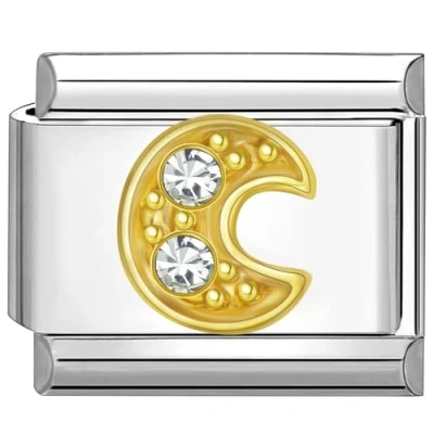 Afbeelding van Quiges Schakel Bedel 9mm charms Goud Zirkonia alfabet letter C Geschikt voor Nomination armband Schakelarmband italy bedels