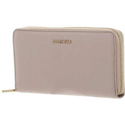 Afbeelding van COCCINELLE Leren Portemonnee Metallic Soft Wallet Grained Leather Rosette Beige