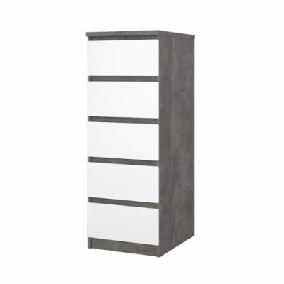 Afbeelding van Nada kommode hoog en smal met 5 lades, betondecor/wit hoogglans.