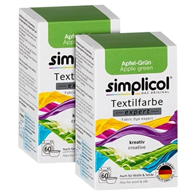 Afbeelding van simplicol textielverf expert appelgroen: creatief textiel, wol en zijde groen verven, wasmachine handwas, 2x150g