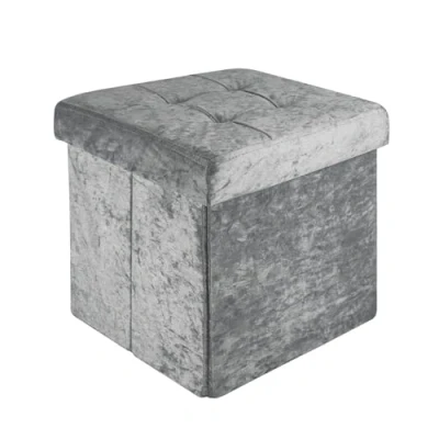 Afbeelding van Intirilife Opvouwbaar krukje 30x30x30 cm in fluweelgrijs Zitkubus met opbergruimte en deksel fluwelen bekleding voetensteun opbergkist bankzitting