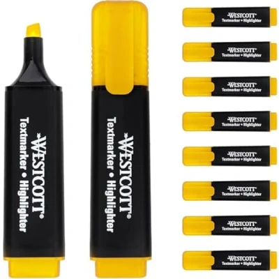 Afbeelding van Westcott E 743587 00 markeerstiften, heldergeel, lijndikte 2 5 mm, niet giftige inkt op waterbasis, 10 stuks