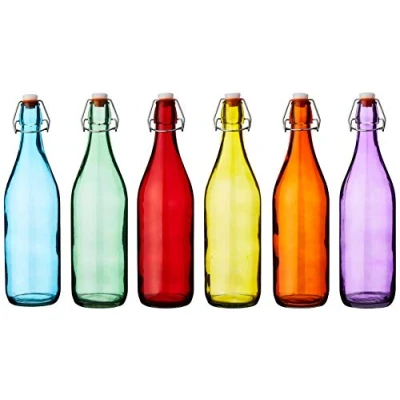 Afbeelding van Bar@drinkstuff Gekleurde glazen flessen met draaideksel, 1 liter, rood, blauw, oranje, groen, geel, paars, 6 stuks