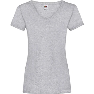 Afbeelding van Fruit of the Loom Dames V hals T shirt, grijs.