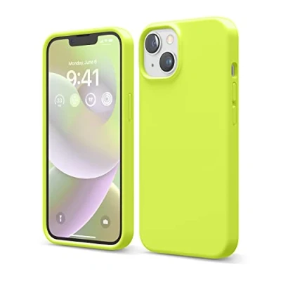 Afbeelding van elago Liquid siliconen hoesje, compatibel met iPhone 14 Pro (6,1 inch), premium case, rondom bescherming, 4 laags, schokbestendig, zachte krasbestendige microvezelvoering (oranje)