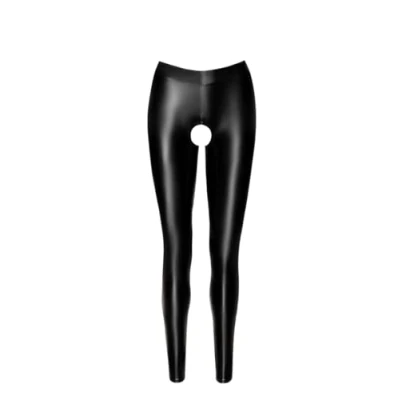 Afbeelding van Taboo Wetlook Leggings with open Crotch &amp; Bum Maat L BDSM Noir Handmade