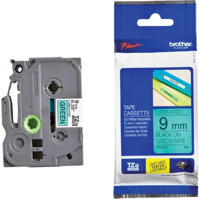 Afbeelding van Brother TZe 721 Tape Zwart op groen (9 mm)