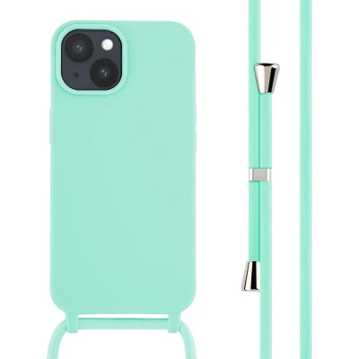 Afbeelding van iMoshion hoesje met koord Geschikt voor iPhone 15 Siliconen Mintgroen