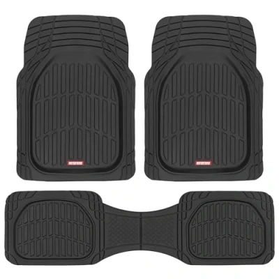 Afbeelding van Motor Trend FlexTough Deep Dish Universele vloermatten voor auto&#039;s, vrachtwagens, SUV&#039;s, alle seizoenen, waterdicht, aanpasbaar, zwart