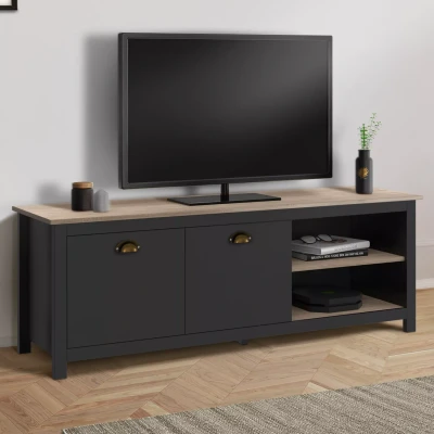 Afbeelding van Meuble TV vintage ISIS bois et noir 140 cm