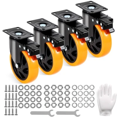 Image de VEVOR Roulettes Pivotantes Lot de 4 pour Meubles Industrielles 127 mm Roues Silencieuses en PVC avec Frein à Verrouillage A/B Capacité Charge 204 kg par Roulette Chariots Établis