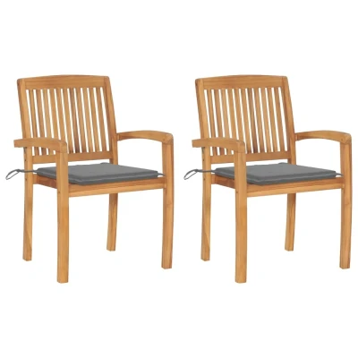 Afbeelding van Tuinstoelen 2 st met grijze kussens massief teakhout