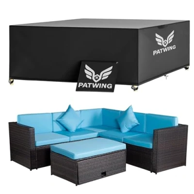 Afbeelding van PATWING beschermhoes voor tuinmeubelen, tuintafel met touw en gesp, vergrendeling, hoezen waterdicht, 600D Oxford stof, waterdicht (250 x 250 90 cm)